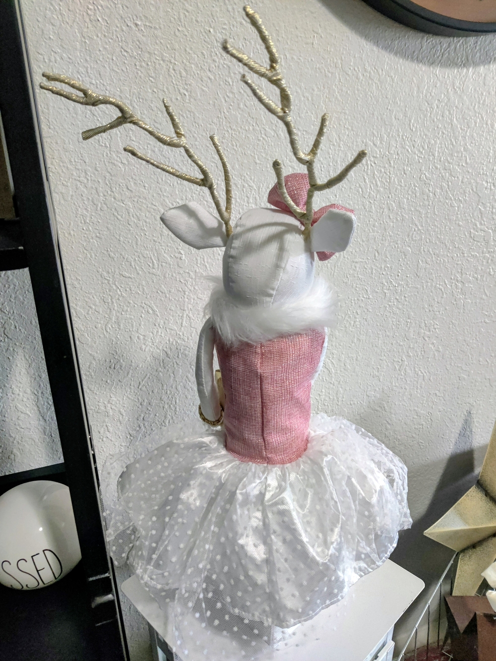 Holiday Pink and White Plush Reindeer With Tutu - Picture 4 of 5
